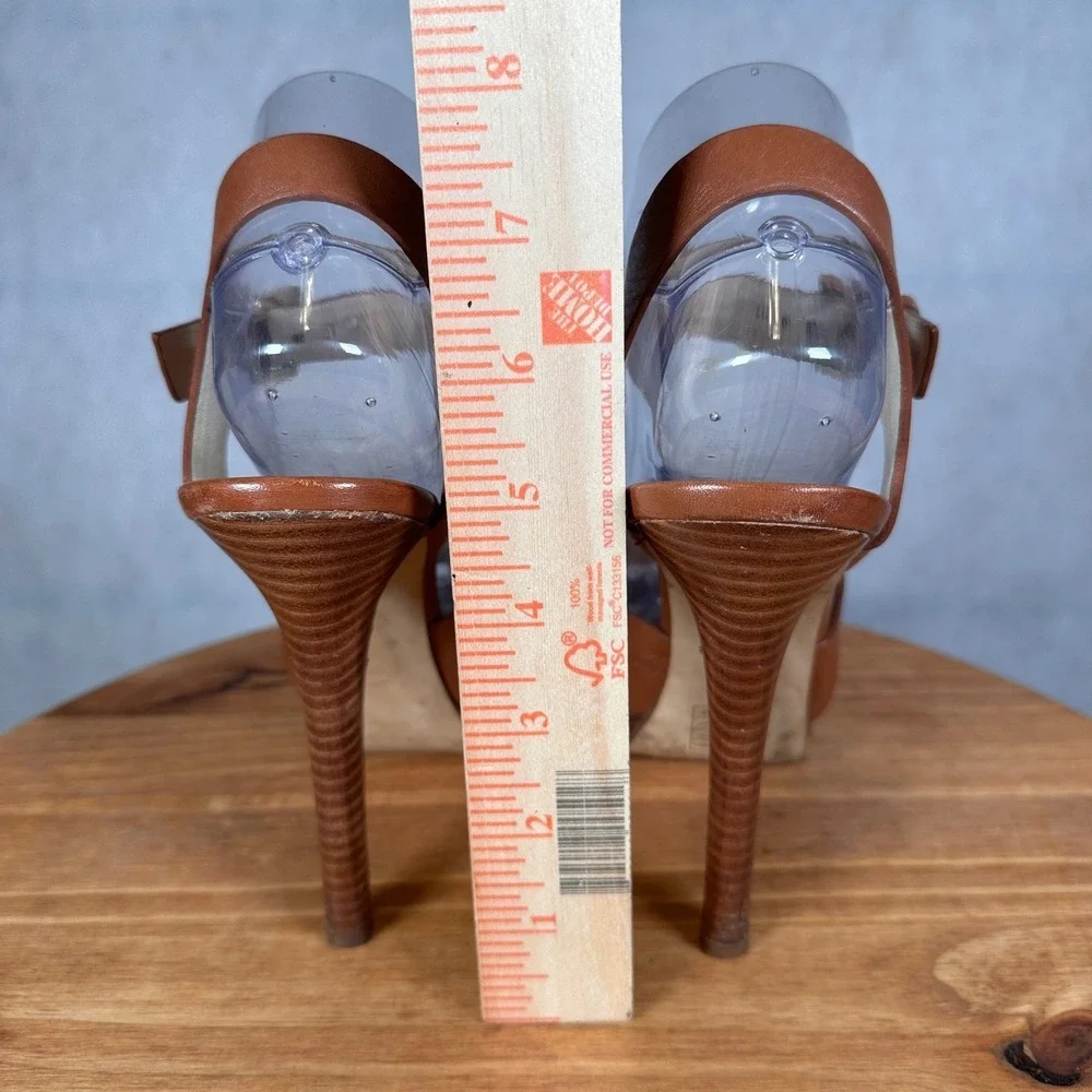 Michael Kors Platform Sandals Womens 8M Brown Good Leather Ankle Strap ST15A